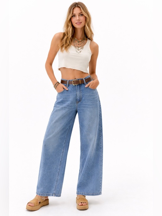 LOFT Denim - LOFT Wide Leg Jeans High Rise Trouser Denim Sz 8 Y2K Coastal Chic Casual